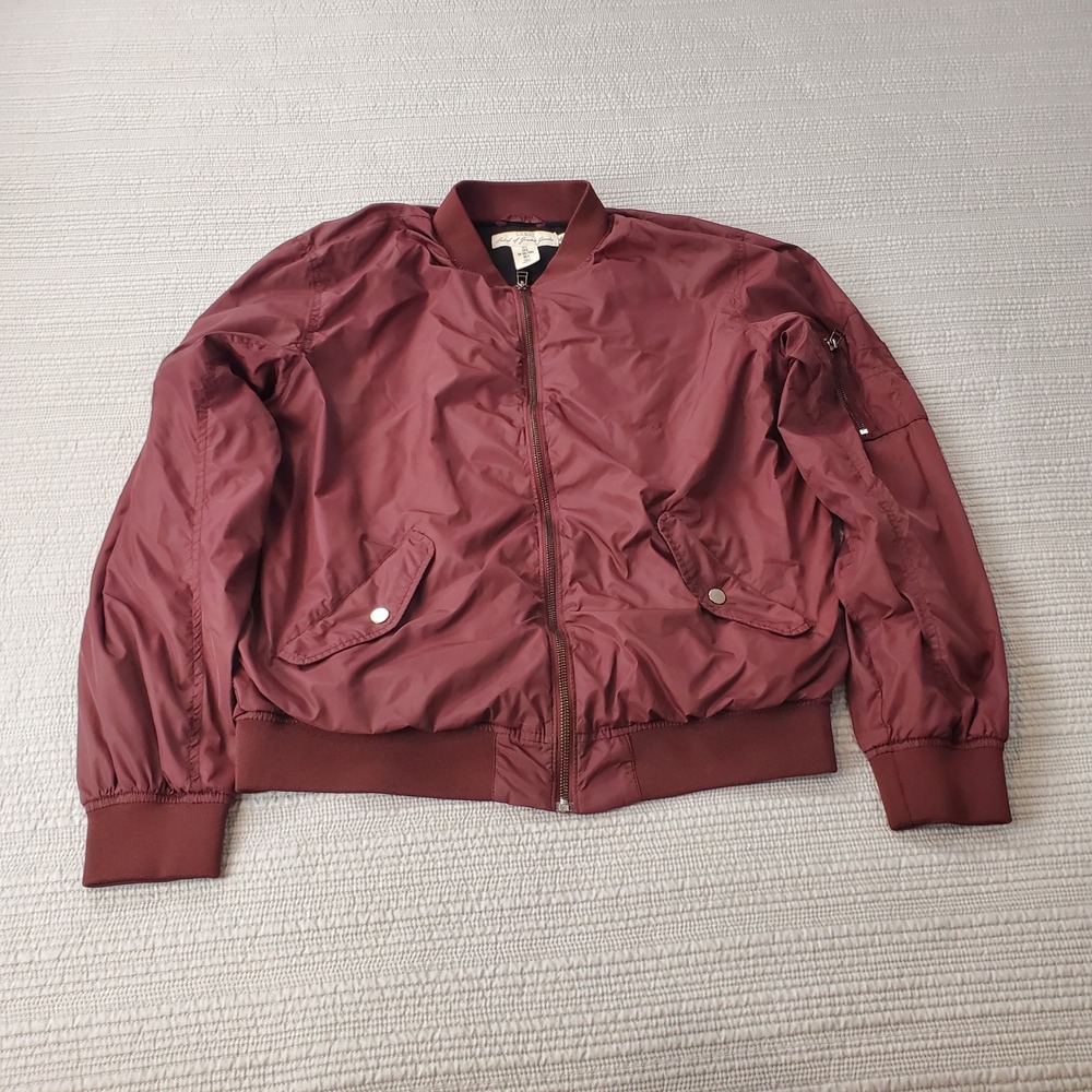 L.O.G.G. H&M Bomber Jacket Mens Large Burgundy Full Zip Utility Flight Coat